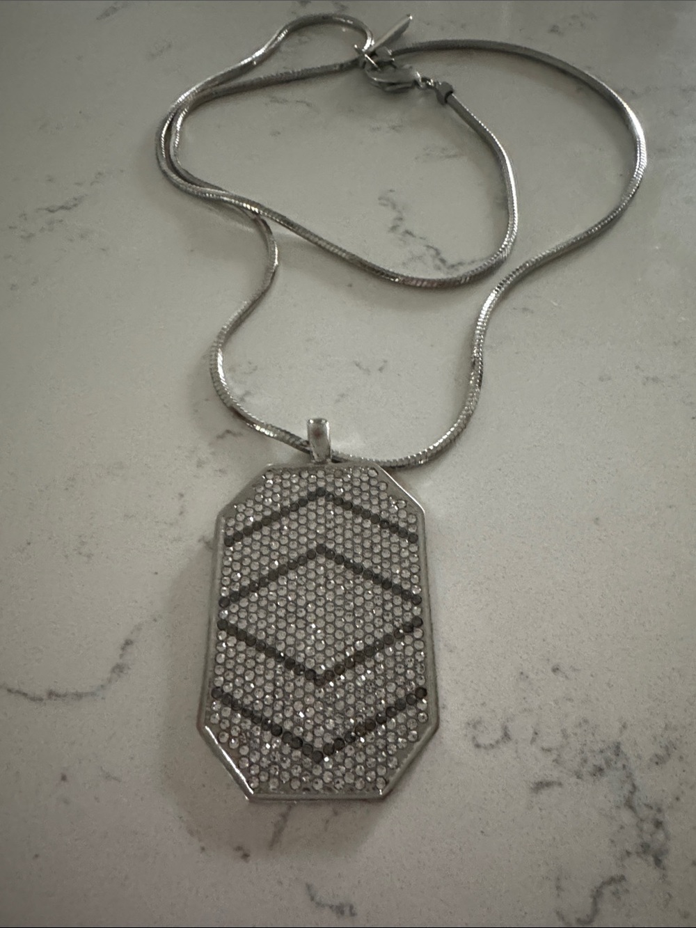 Vince Camuto Silver Pavé Chevron Dog Tag Pendant Necklace